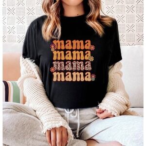 Mama‎ Shirt Womens Small Retro Style Graphic Tee Flower Leopard Print Cute Top